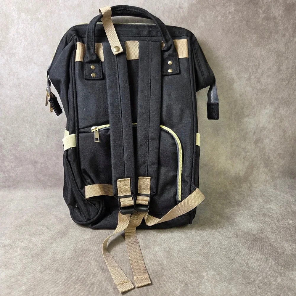 Taylor'd Baby Diaper Bag Backpack Black Tan Multi-Pocket Travel Bag